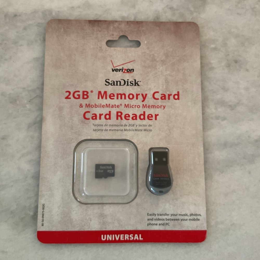 Verizon SanDisk 2GB Memory Card & MobileMate Micro Memory Card Reader NEW