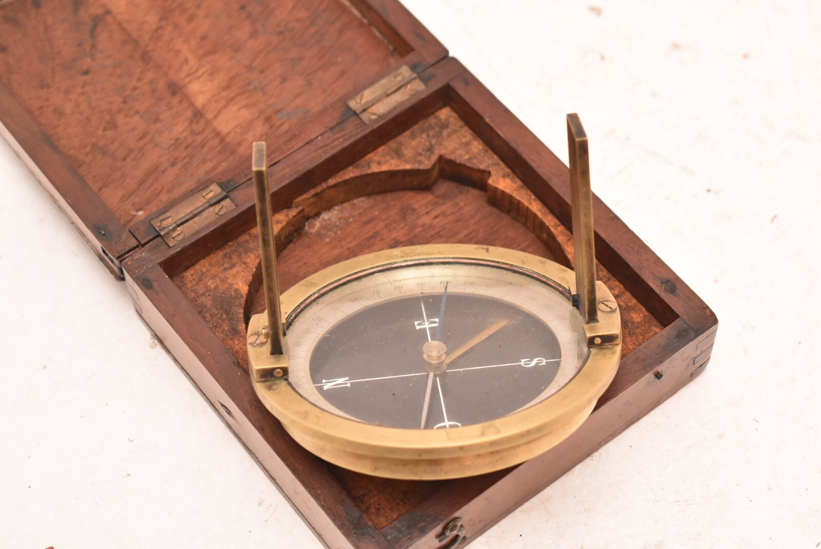 Rare! Antique 1900's Brass Surveying Surveyor's Sight Compass W/ Original Box