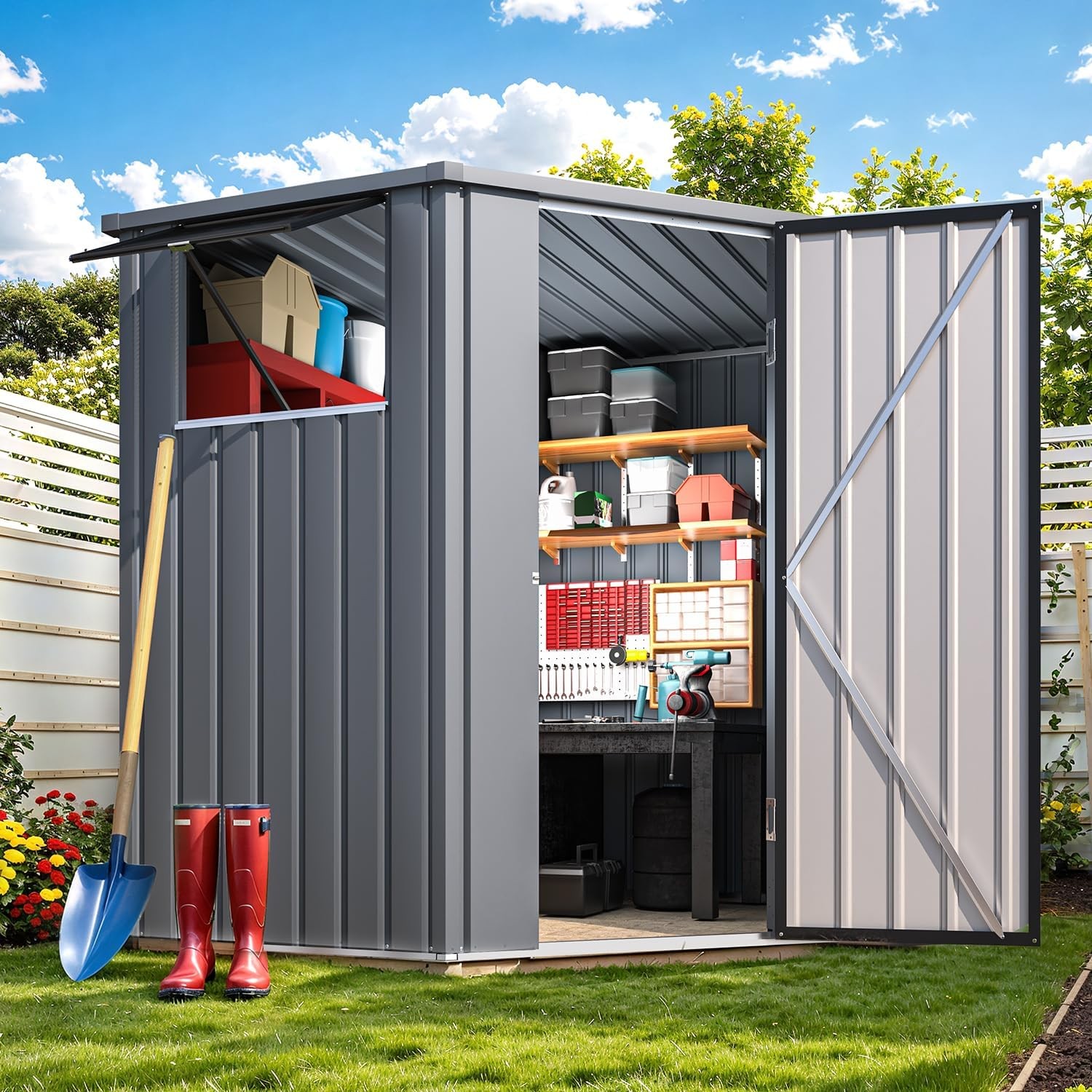 Corner 6x6 Metal Steel Storage Shed with Windows and Doors