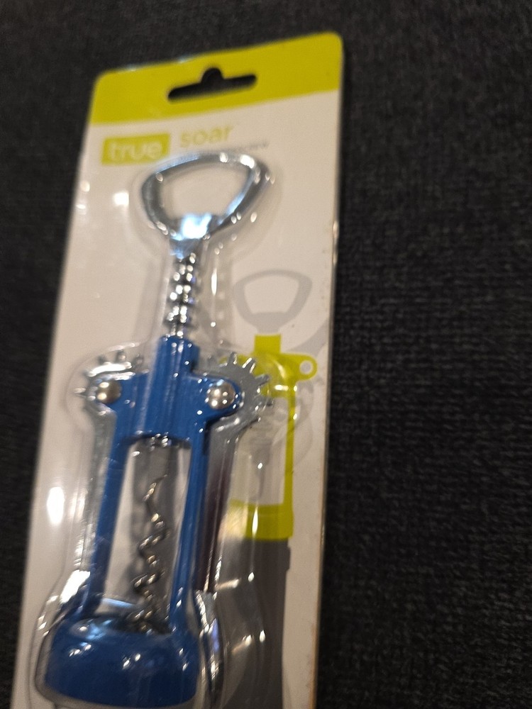 True Soar Matte Blue Winged Corkscrew, Self Centering Worm, Bottle Opener