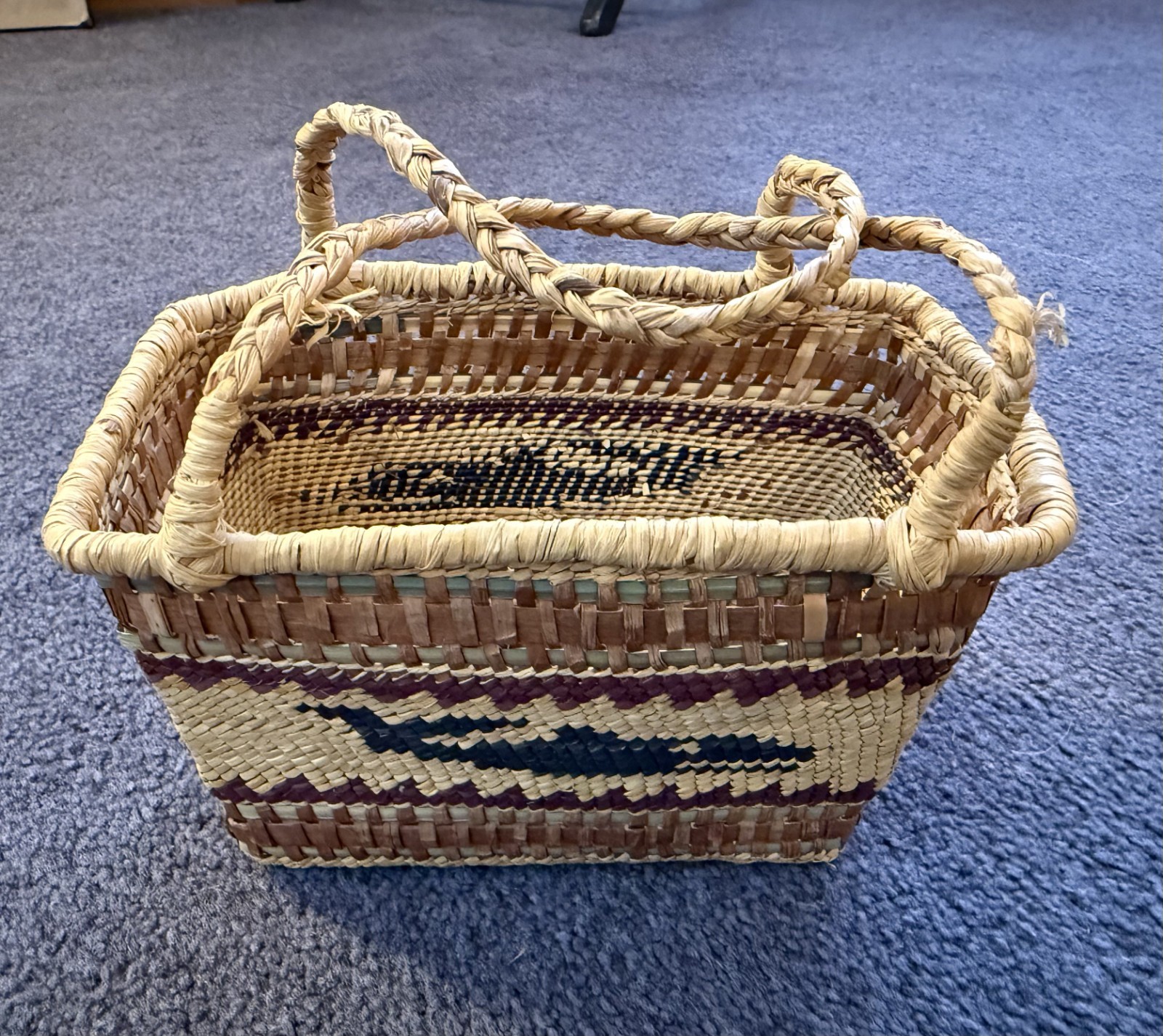 Nootka Makah Handle Market Basket Rectangular Base Woven Nuu-chah-nulth Vintage!