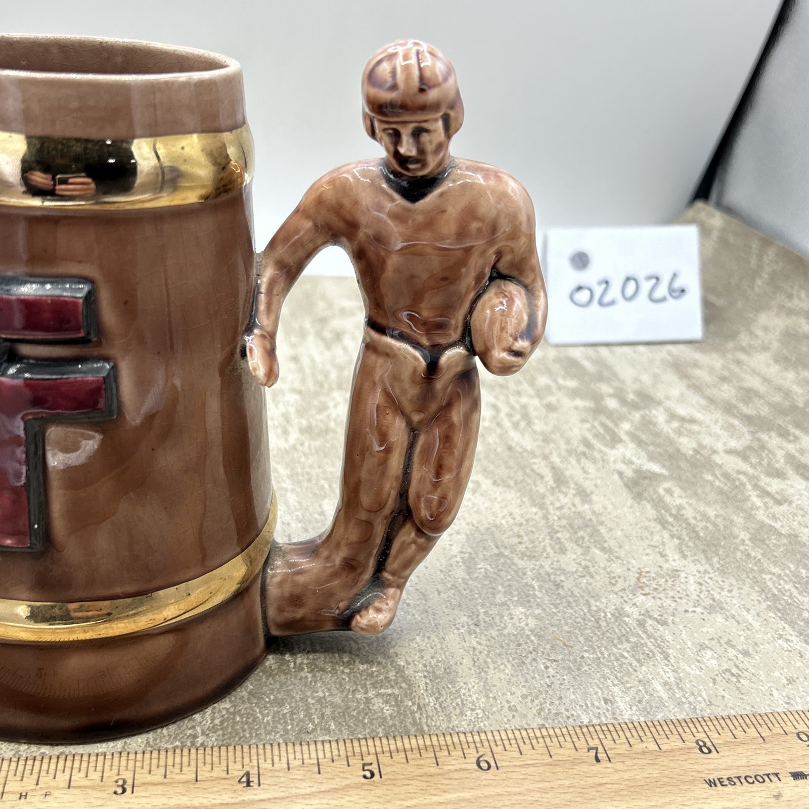 Texas Tech Glass Mug/Stein With Raised Emblem Football Handle