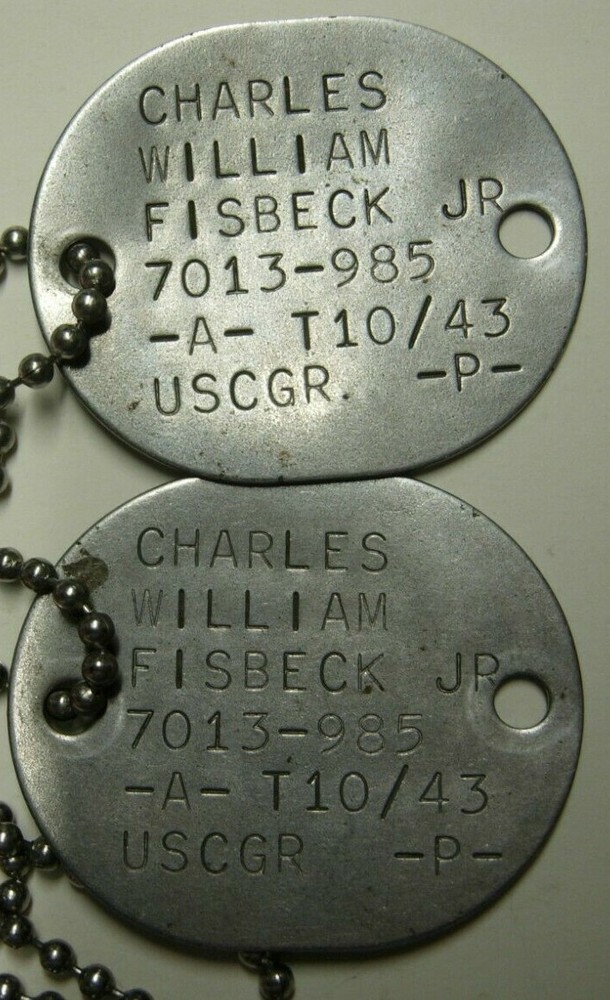 WW2 US Coast Guard Dog Tag Pair - 1943 - USCGR Charles William Fishbeck Jr