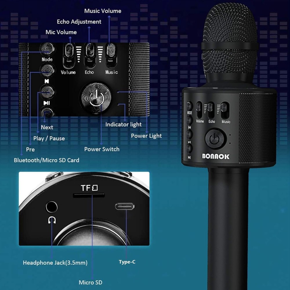 Wireless Bluetooth Karaoke Microphone - 3-in-1 Setup for Endless Fun