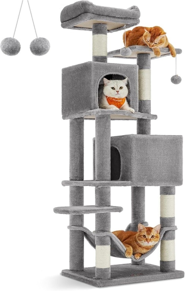 Cat Tree 61" Cat Tower Cats Plush Multi-Level Cat Condo with 5 Scratching Posts