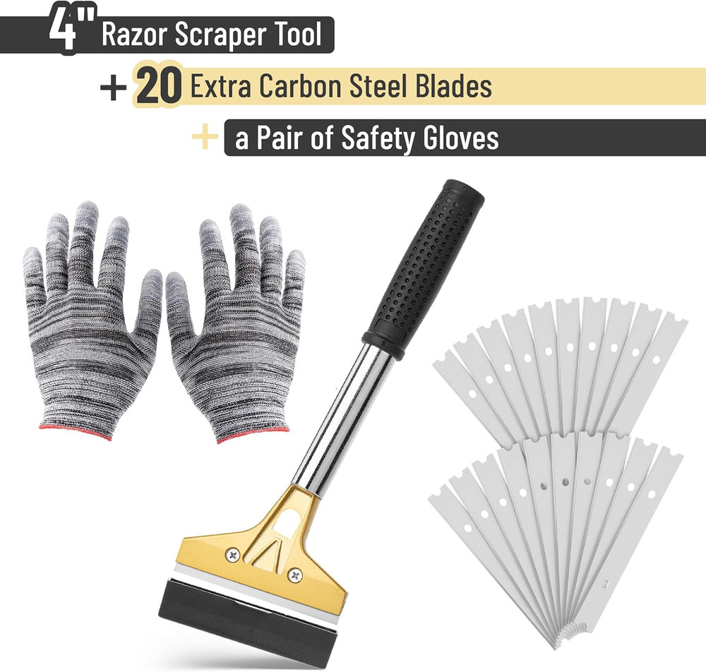 Bates- Razor Blade Scraper Tool, 4 Inch, Floor Razor Scraper Tool with 20 Ext...
