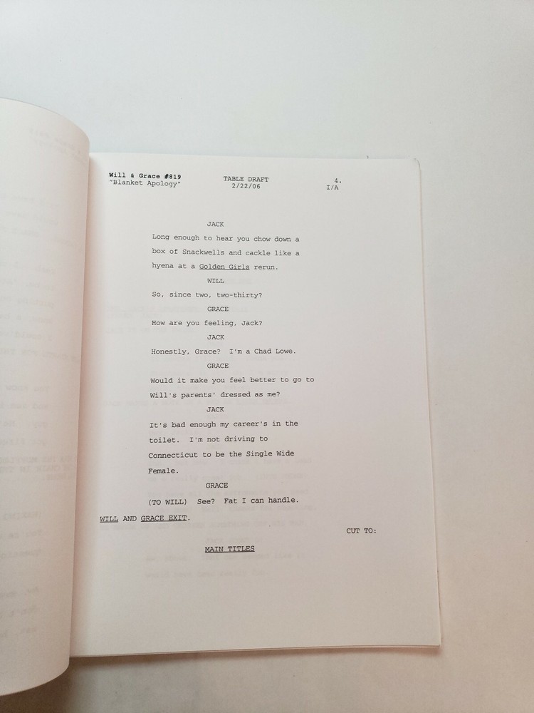 WILL & GRACE / James Lecesne 2006 TV Script, DEBRA MESSING "Blanket Apology"