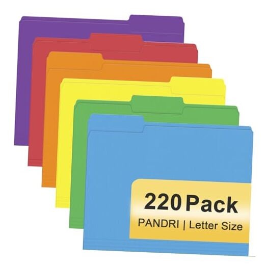 File Folder,  220 Pack Colored File Folder, 1/3 Cut Tabs, Letter Size,
