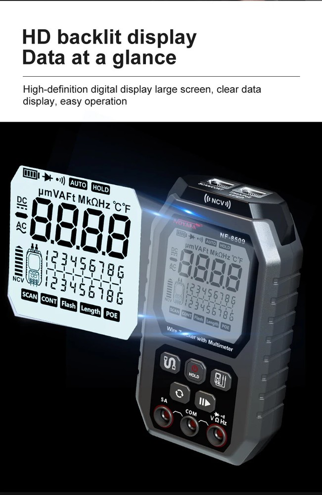 2in1 Network Cable Tester & Digital Multimeter Cable Tracker Cat5Cat6 PoE Tester