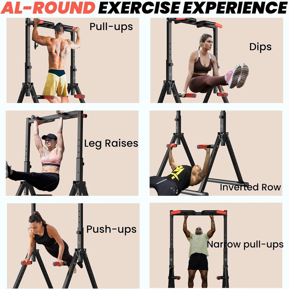 Foldable Power Tower Dip Station Pull Up Bar Station Adjustable Multifunction