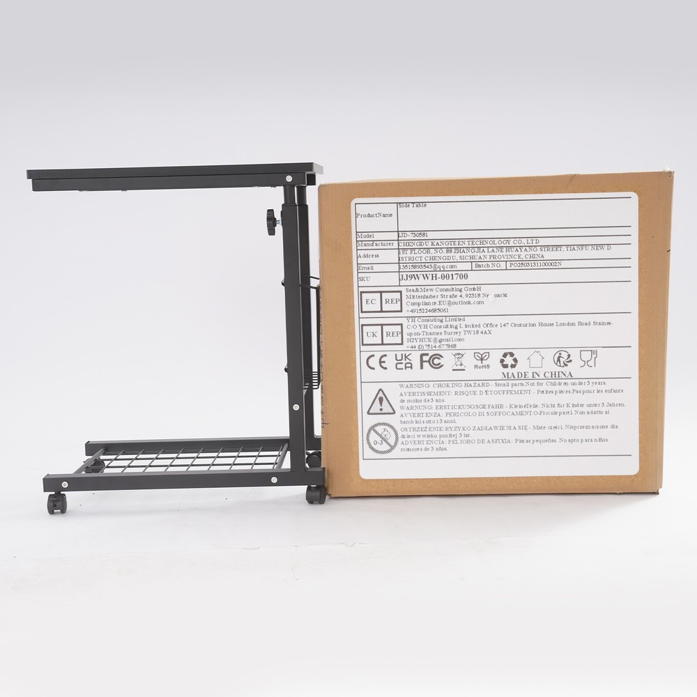 2 Tiers Adjustable Bed Side Table Thickened Mobile Standalone Table w/ Wheels