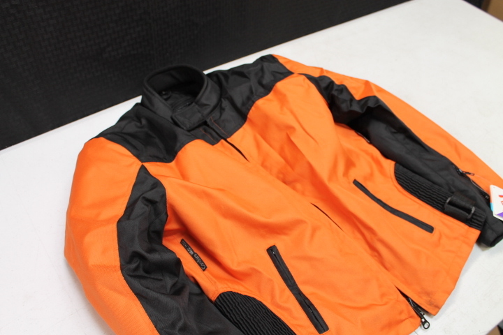 NEW MEDIUM ORANGE WATERPROOF POLYESTER ARMOR MOTORCYCLE JACKET *JACKET RUN SMALL
