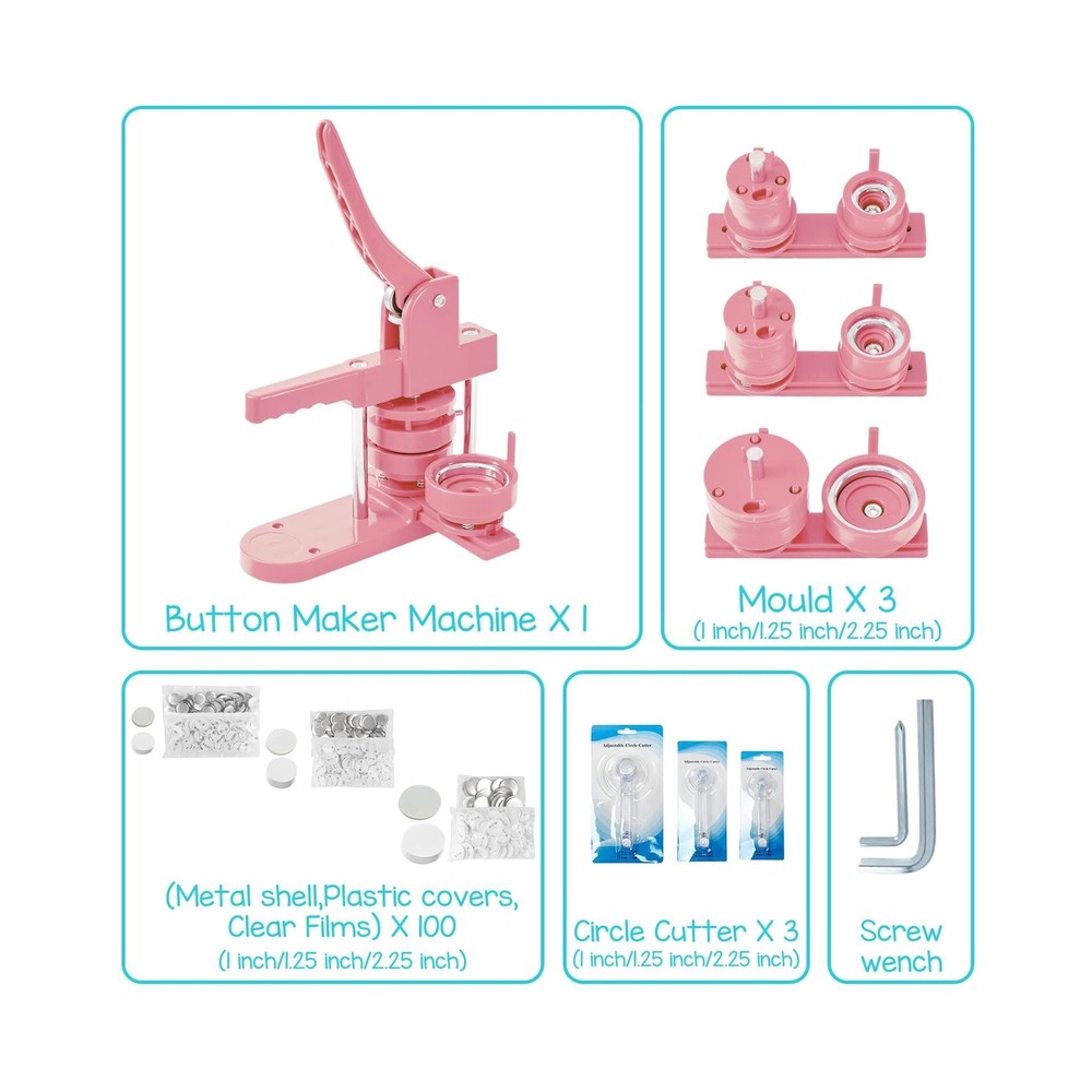 Ganggend Button Maker Machine Multiple Sizes, 1''+1.25''+2.25'' Button Badge ...