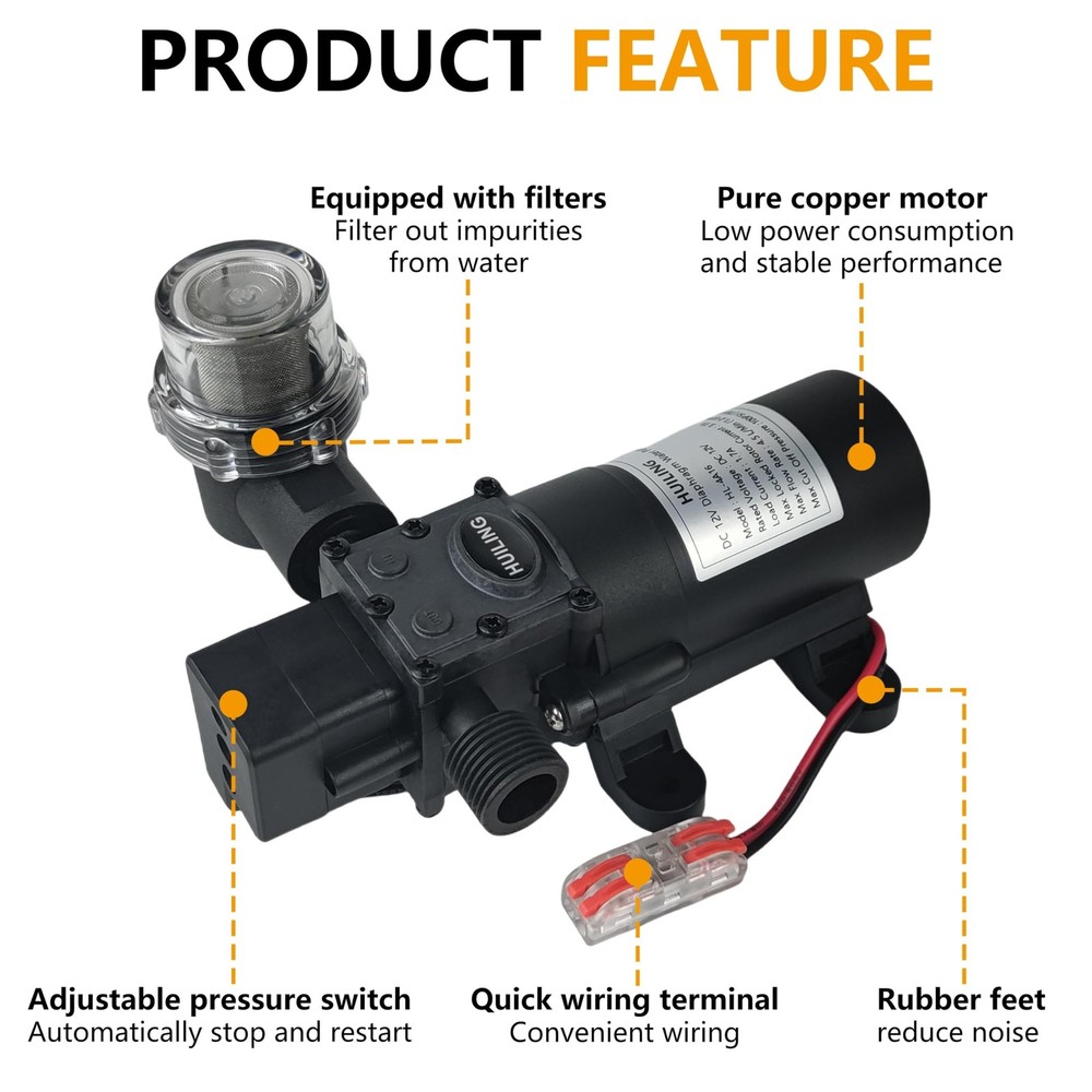 DC 12V Diaphragm Pump, Self-Priming Pump with Filter Quick Connection Termina...