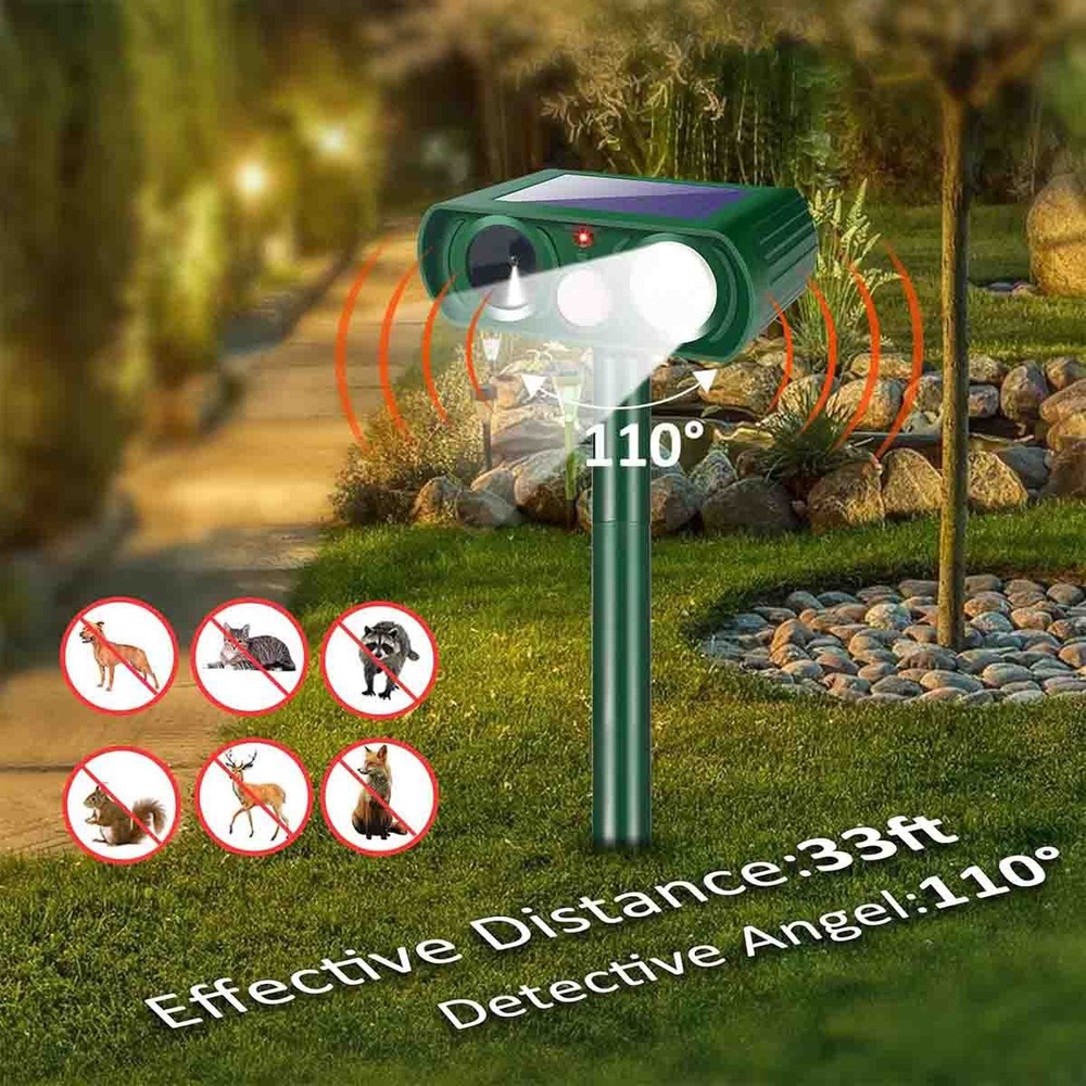 Solar Ultrasonic Animal Repeller for Yard Flash Light Coyote Squirrel 2 Pack