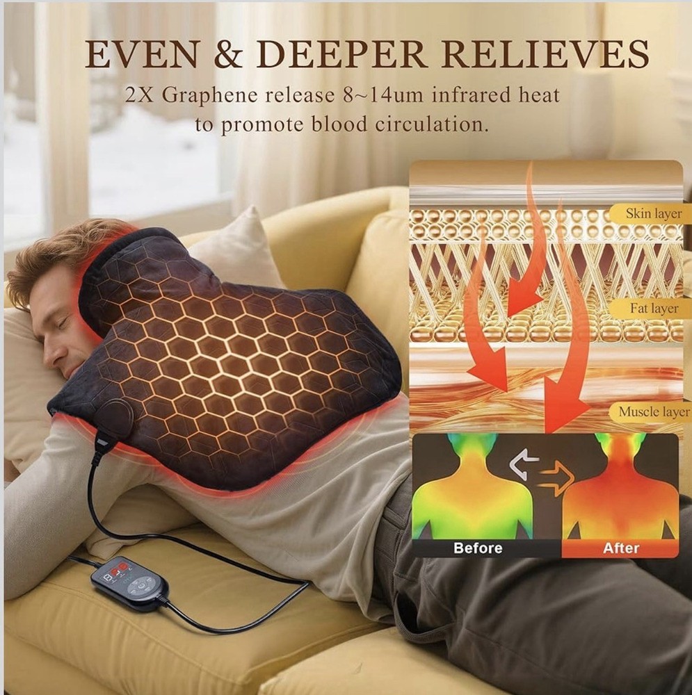 InVarme Graphene Electric Heating Pad Far Infrared Heat Extra Coverage Auto-Off