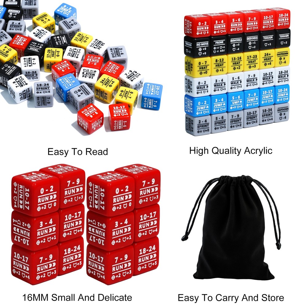 36PCS Battletech Stats Modifier Dice Full Dice Bundle: Movement Heat & Special