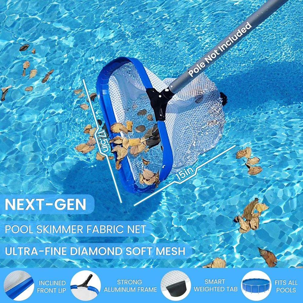 17.5" Pool Net – Heavy Duty Leaf Net with Aluminum Frame with Diamond-Pattern Ul