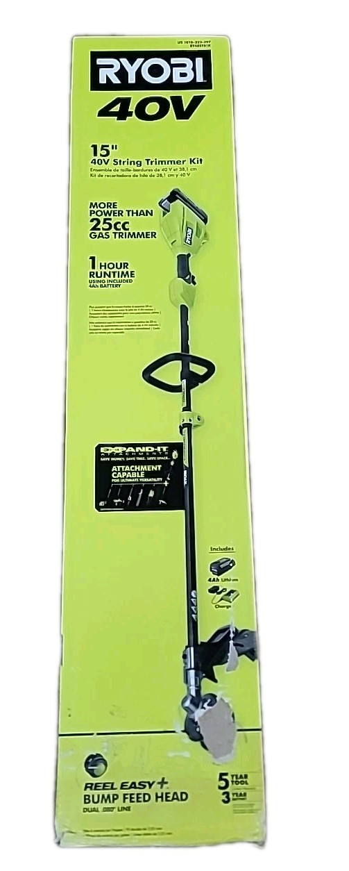 NEW!!   RYOBI 40V 15 in. Expand-It String Trimmer with 4.0 Ah Battery & Charger