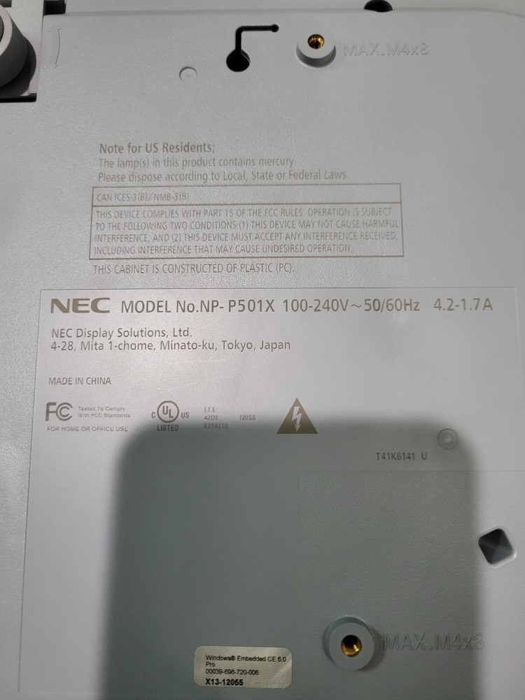 NEC P501X Projector with 0 Lamp Hours