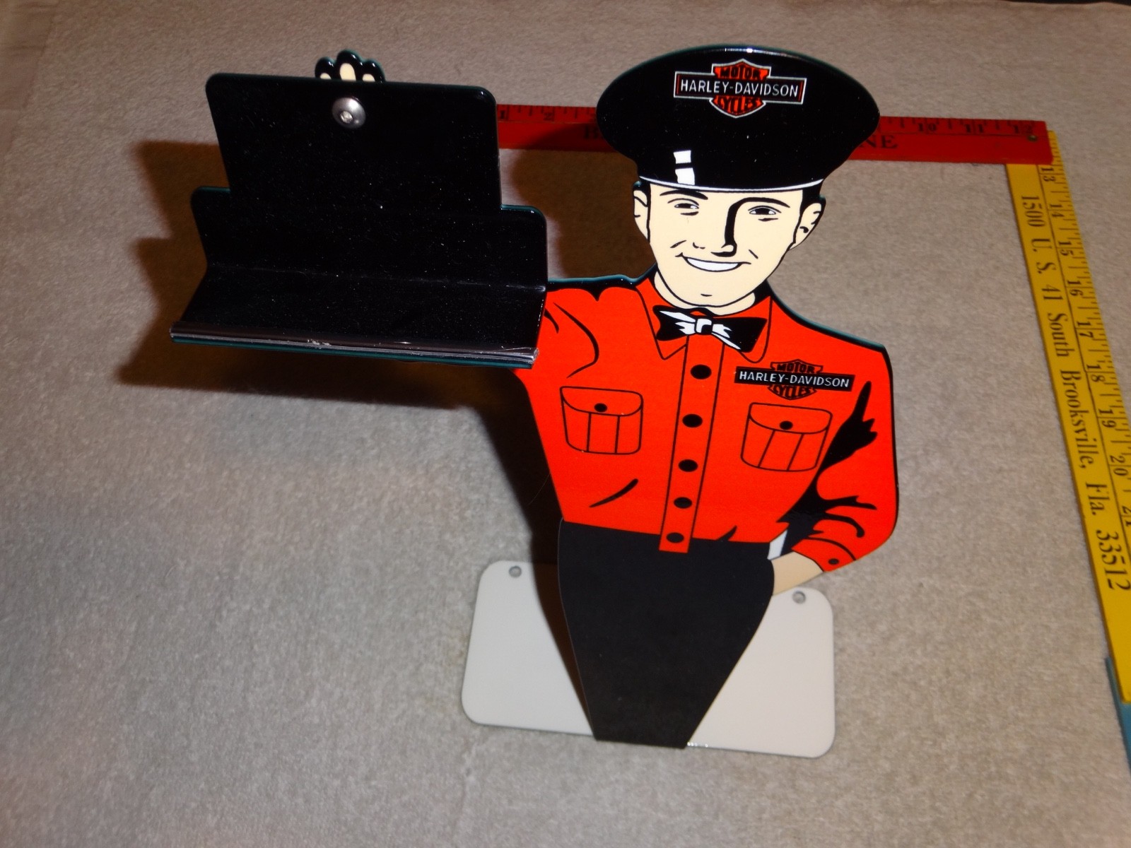 VINTAGE HARLEY DAVIDSON MOTORCYCLE👨MAN METAL GASOLINE BUSINESS CARD HOLDER SIGN