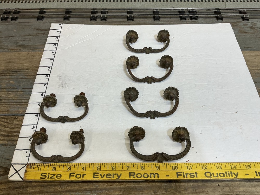 6 VINTAGE SOLID BRASS DRAWER PULLS**PLEASE READ DESCRIPTION**