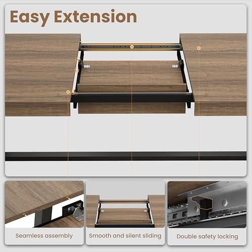 Dining Table, Industrial Rectangular Dining Room 63-83" Extendable Rustic Pear