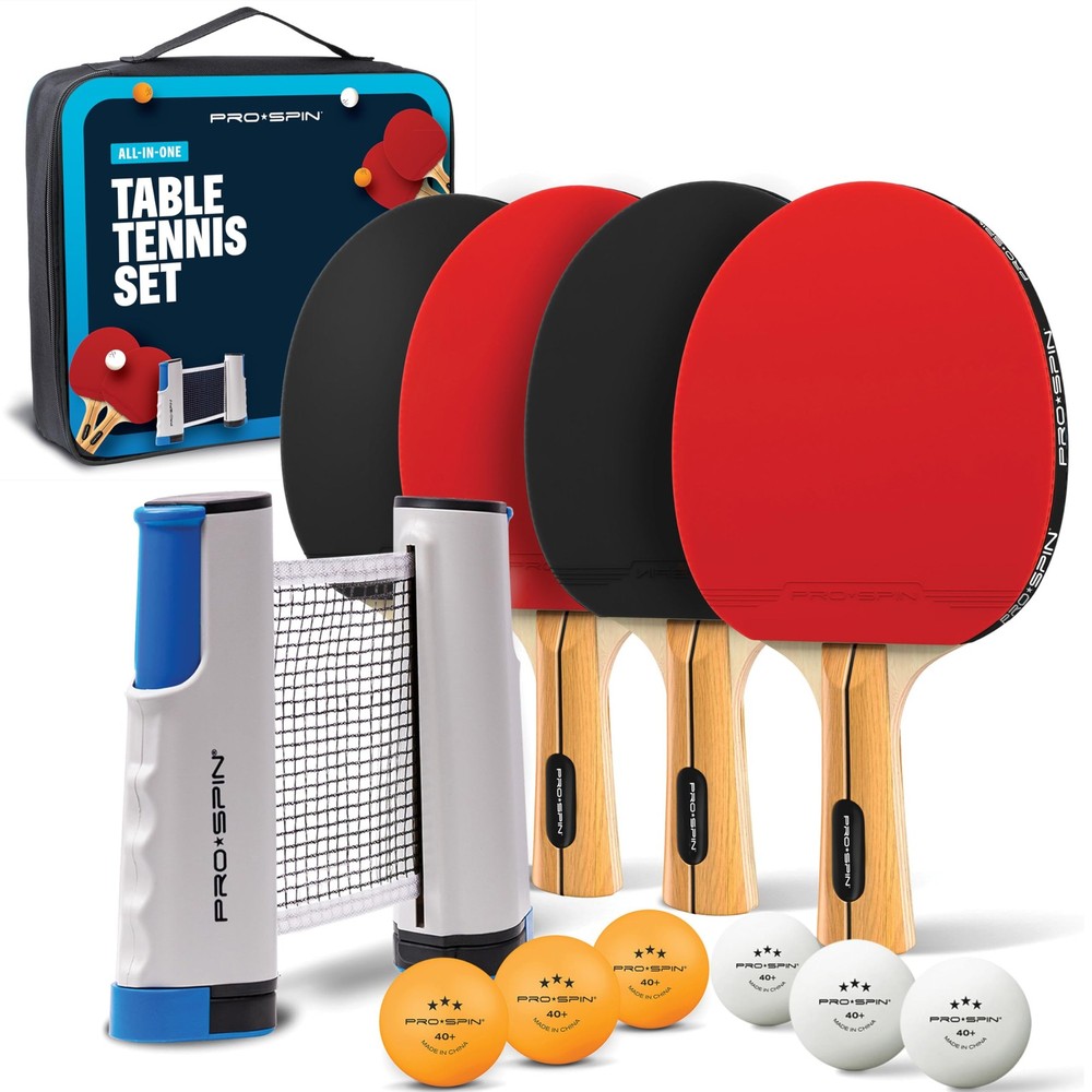 PRO-SPIN Portable Ping Pong Set with 4-Player Set, | Active Red