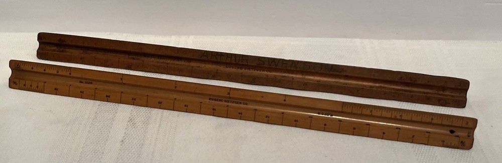 2 Vintage Triangular Scale Ruler Engineer Divided Eugene Dietzge 1626 Germany
