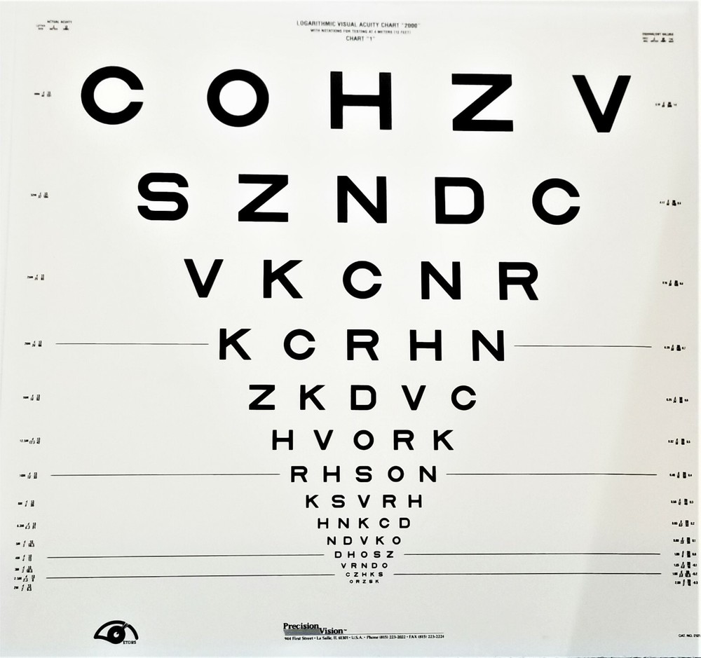 LOGMAR ACUITY CHART - large 26" X 26"; Back lighting or wall mounting