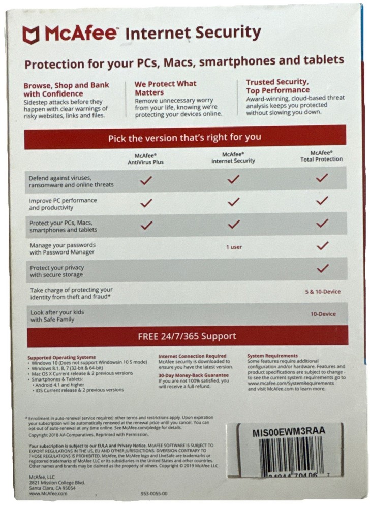 McAfee Internet Security 3 Device Antivirus Software 1 Year Subscription