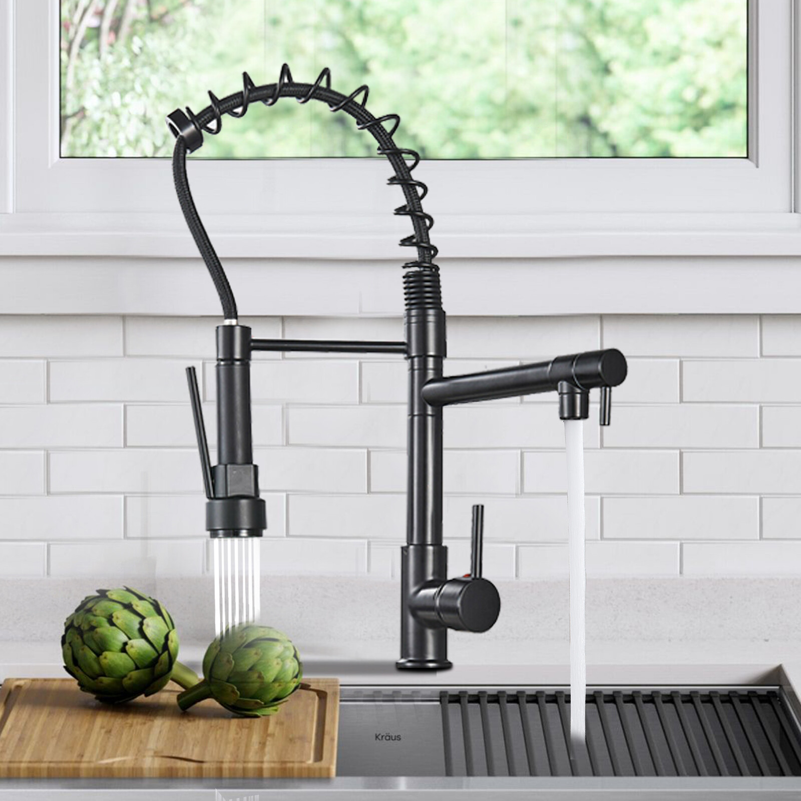 Matte Black Kitchen Faucet Pull Down Sprayer Swivel Single Handle Sink Mixer Tap