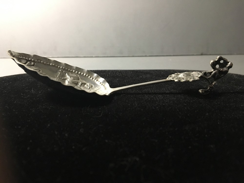 Antique Dutch Solid Silver Decorated Cream Spoon circa 1875