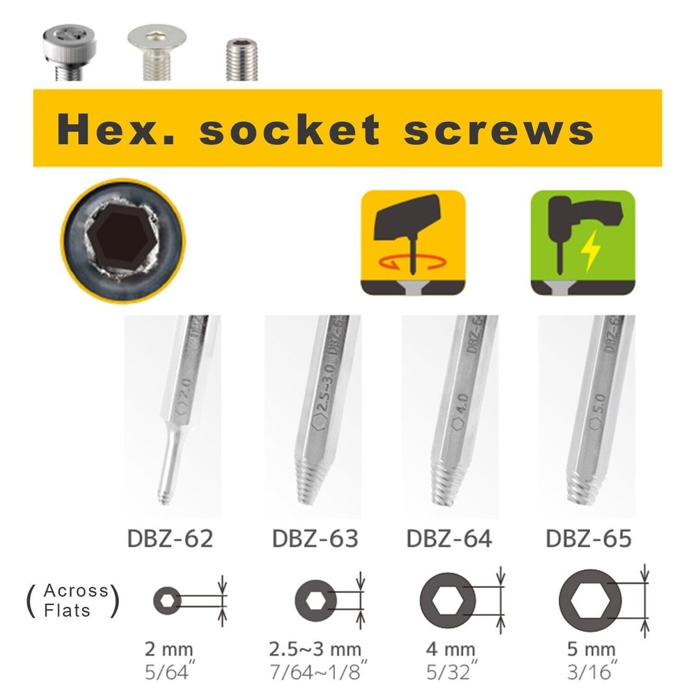 Rapid SCREW EXTRACTOR bits for damaged hex socket head screws ENGINEER DBZ-20