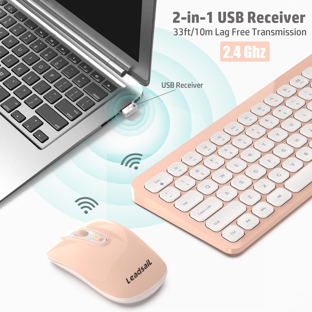 LeadsaiL Wireless Keyboard and Mouse Combo, Ergonomic Wireless Mouse and Keyb...