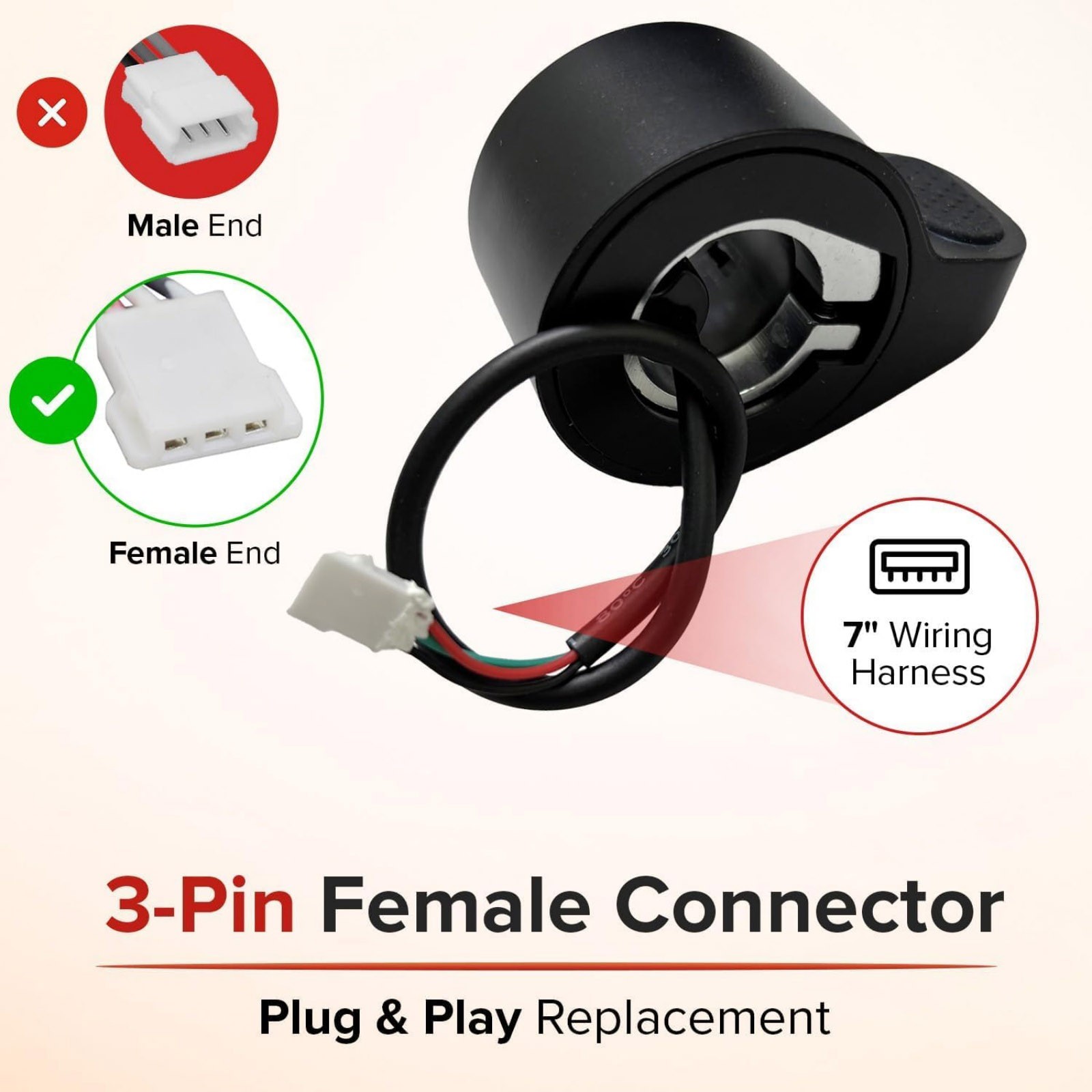 3-Wire Thumb Throttle Replacement For GOTRAX Hiboy Electric Scooter Models