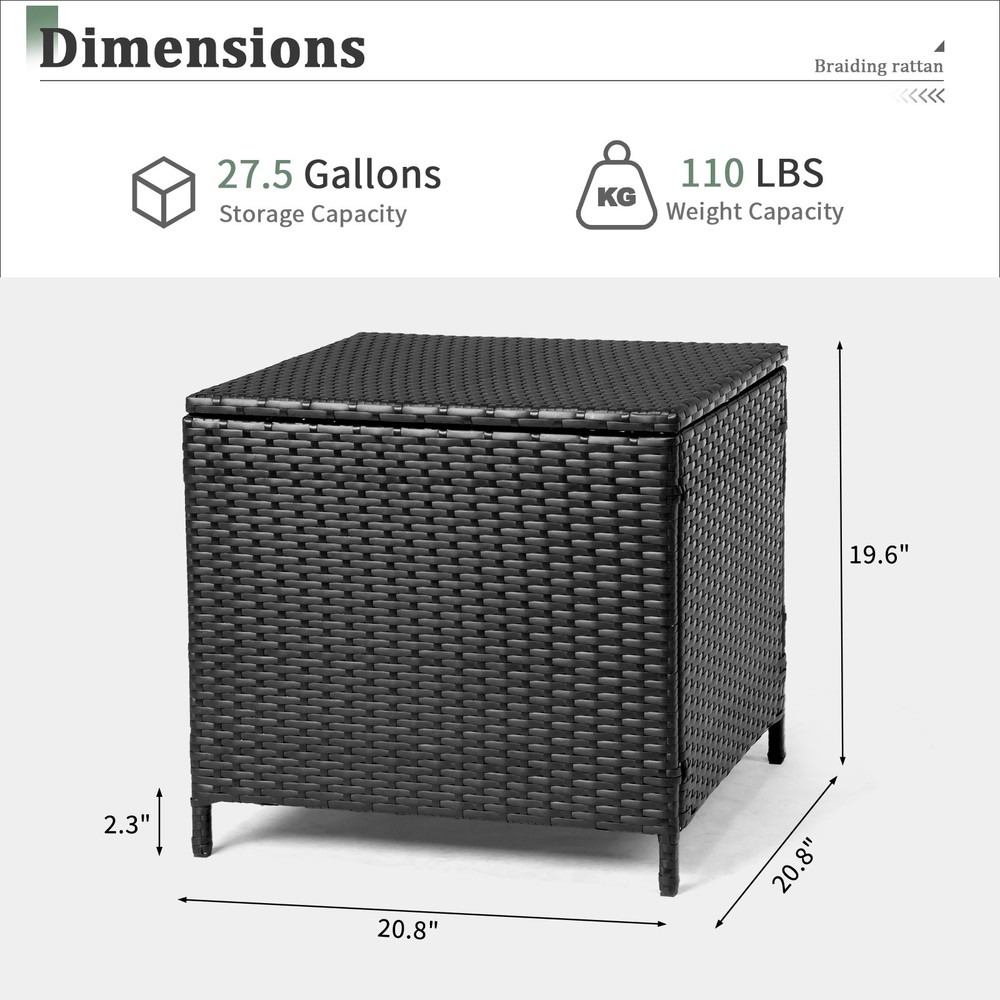 PE Wicker Side Table with Storage, Patio Rattan End Table Square Container