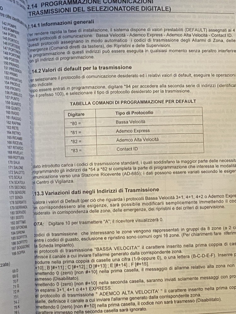 Vista 4140XMPT2 manuale di programmazionel ; programming manual