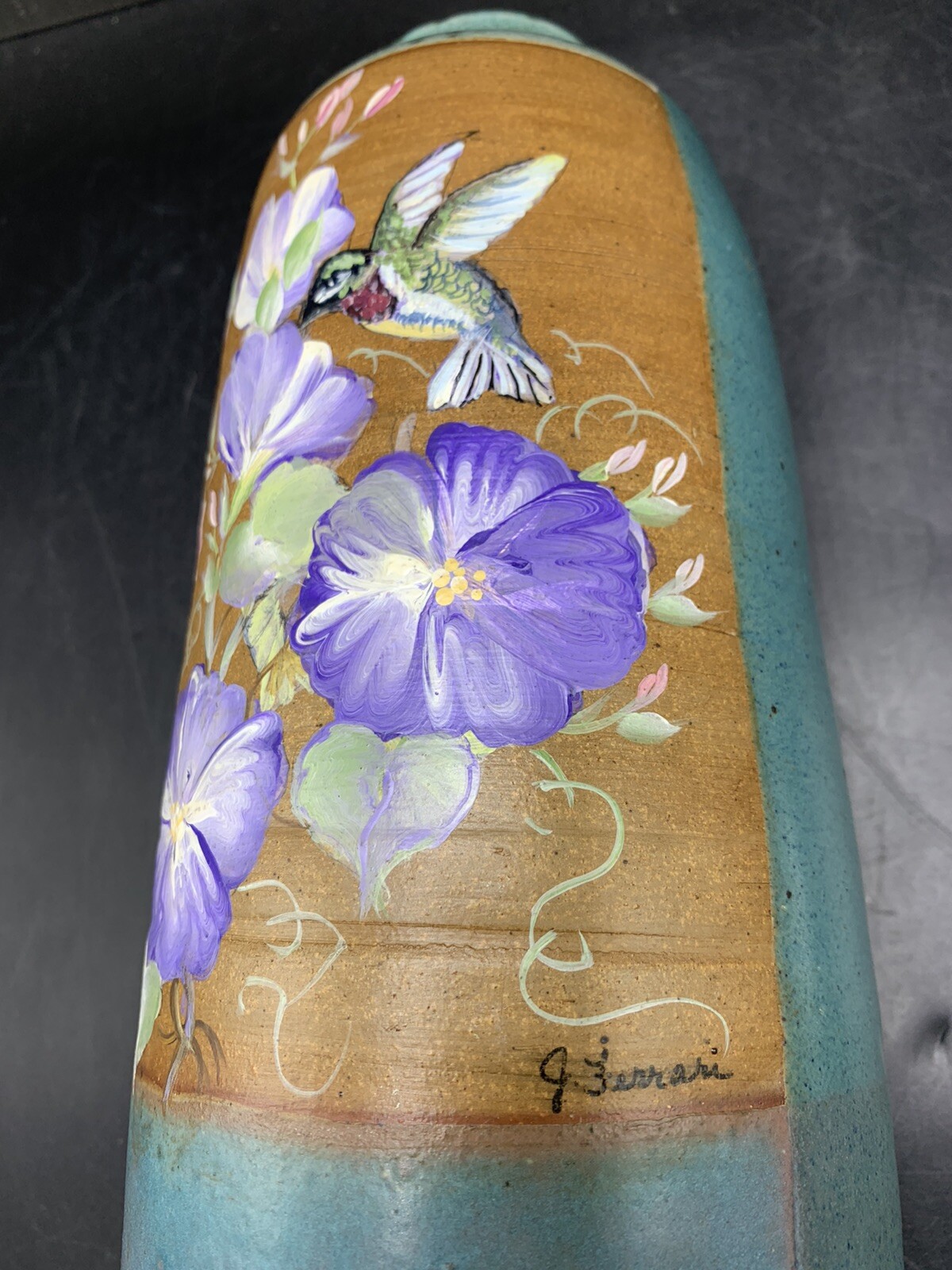 Hummingbird Vase Pottery Hand Painted Floral Art Planter