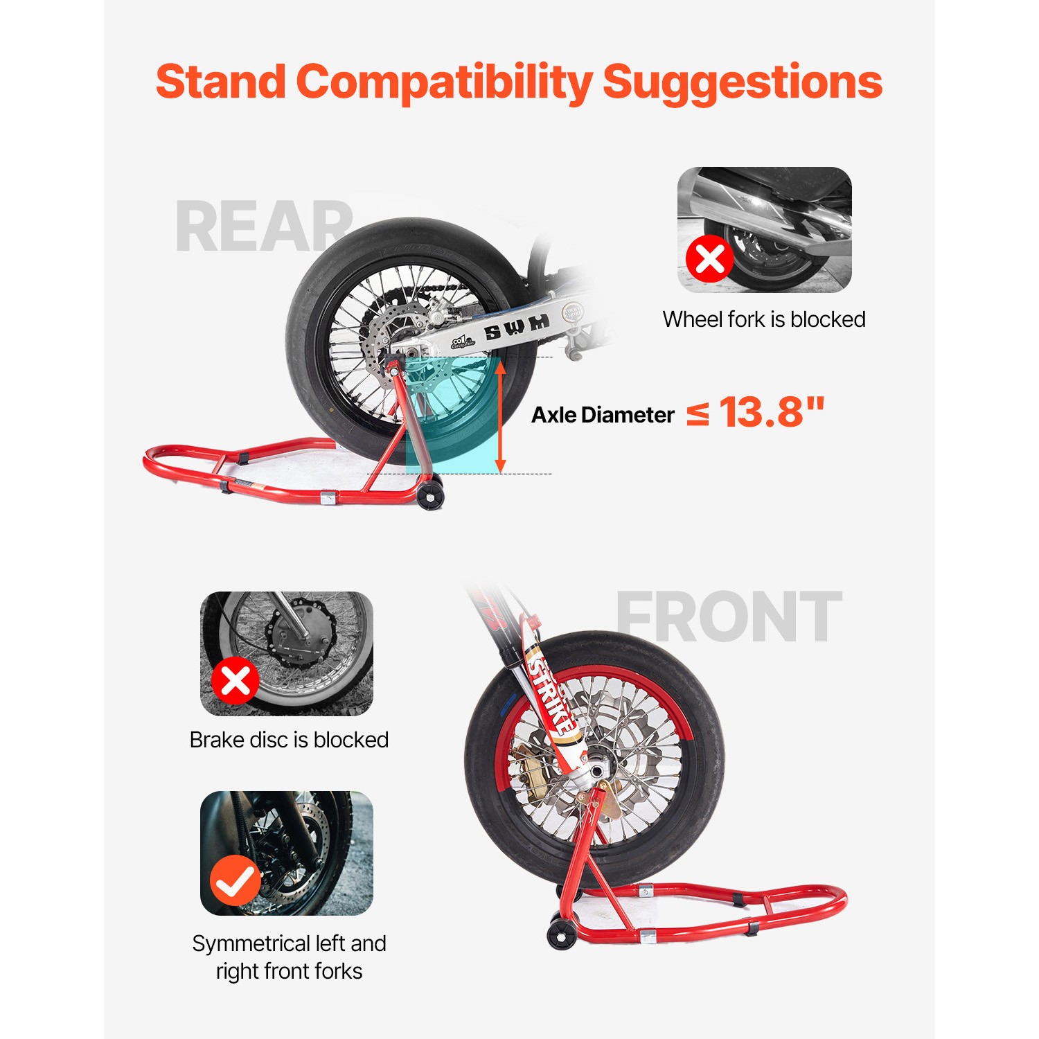 Motorcycle Front & Rear Stand Lift 850 lbs Spoolift Paddock Swingarm Arm Red