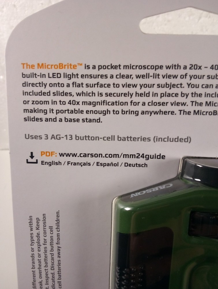 Carson Kids MicroBrite 20x-40x LED Lighted Pocket Microscope for Learning