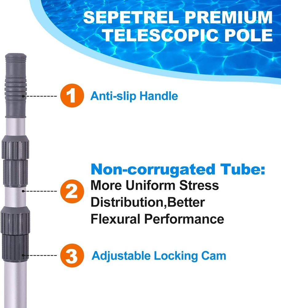 Sleek 15ft Telescoping Pool Pole - High-Strength, Adjustable Maintenance Tool