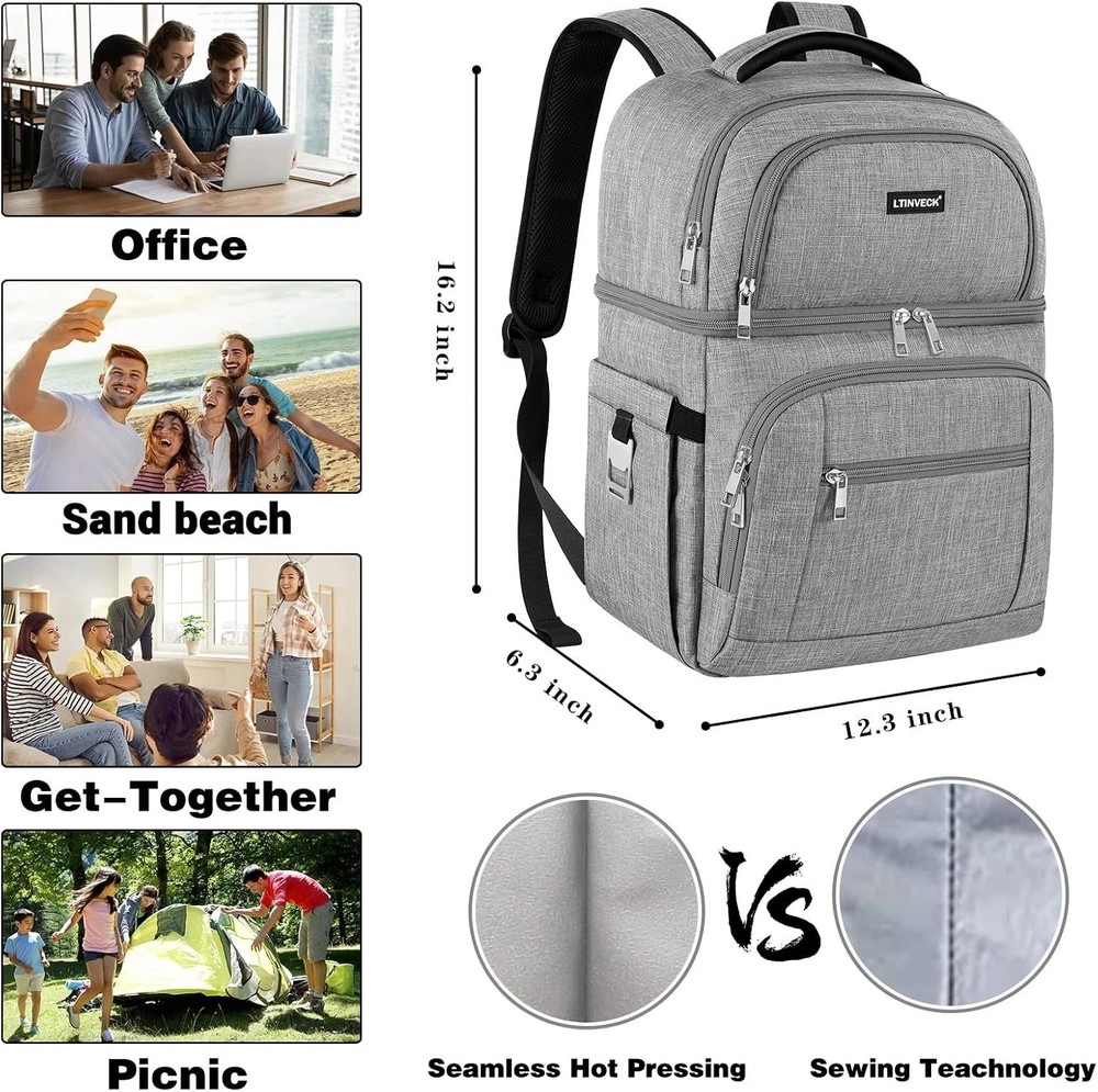 Cooler Backpack,Insulated Backpack Leakproof Double Deck Grey