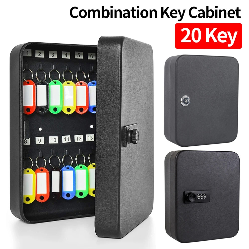 Wall Mounted Key Cabinet with Code Lock 20 Key Hooks Secure Locking Organize Box