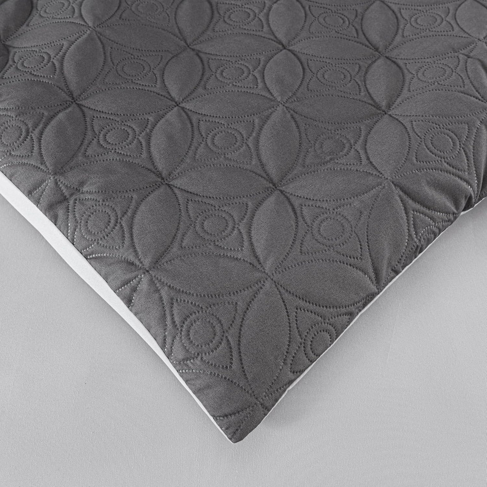 Upland 7-Piece Quilted Patchwork Comforter Set, Black/Gray/Light Gray, Queen