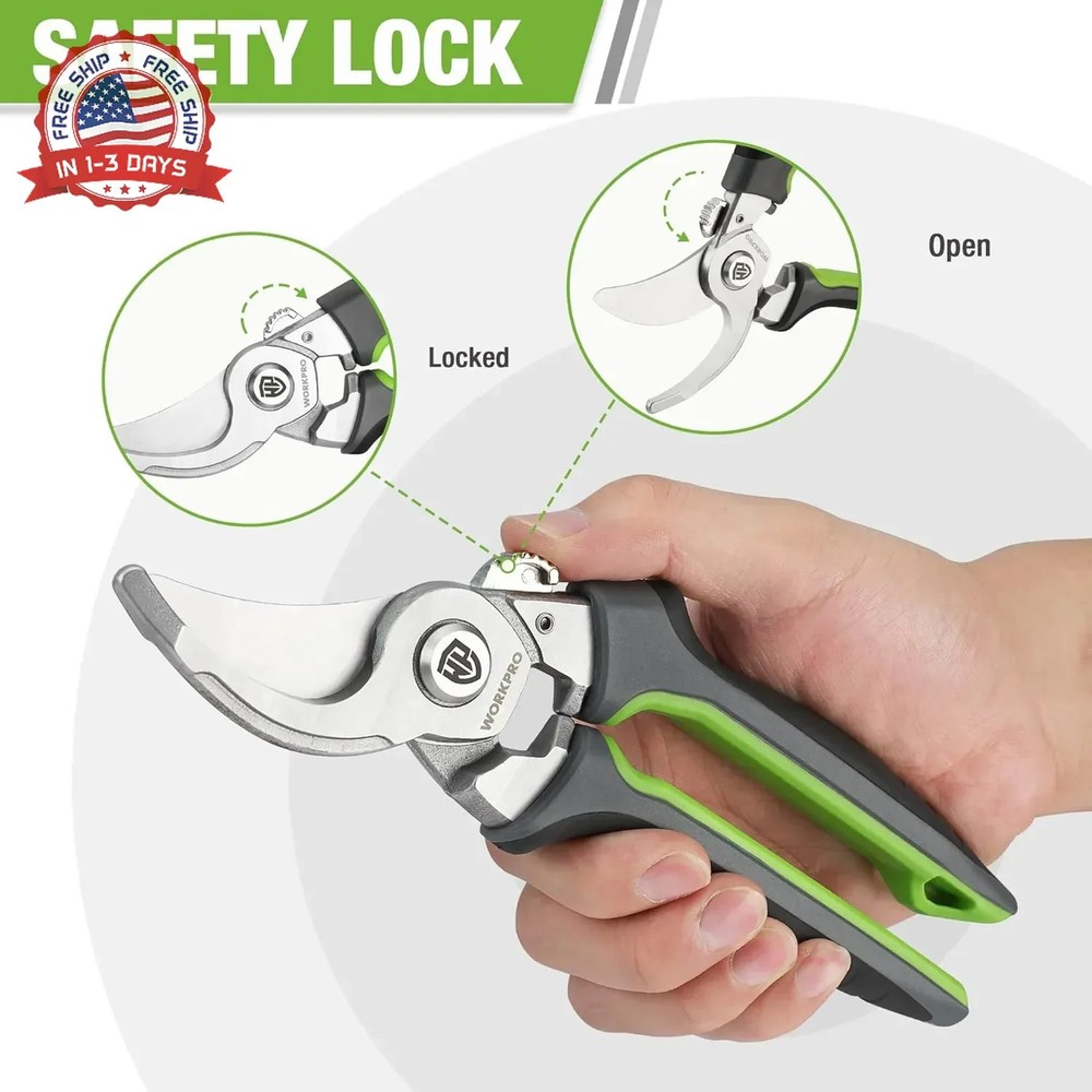WORKPRO Garden Bypass Pruning Shears, 8.5" Pruning Scissors with CRV Integral Fo