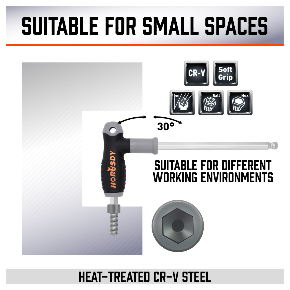 18Pc SAE/Metric T Handle Allen Wrench Ball End Hex Key Set Long w/ Storage Stand