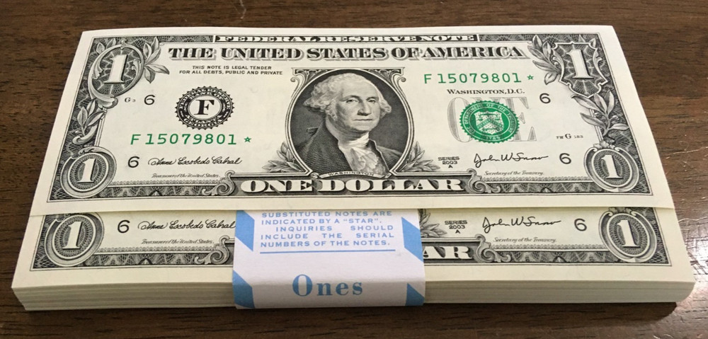 Two 2003 A One Dollar ATLANTA DISTRICT UNCIRCULATED consecutive STAR NOTES