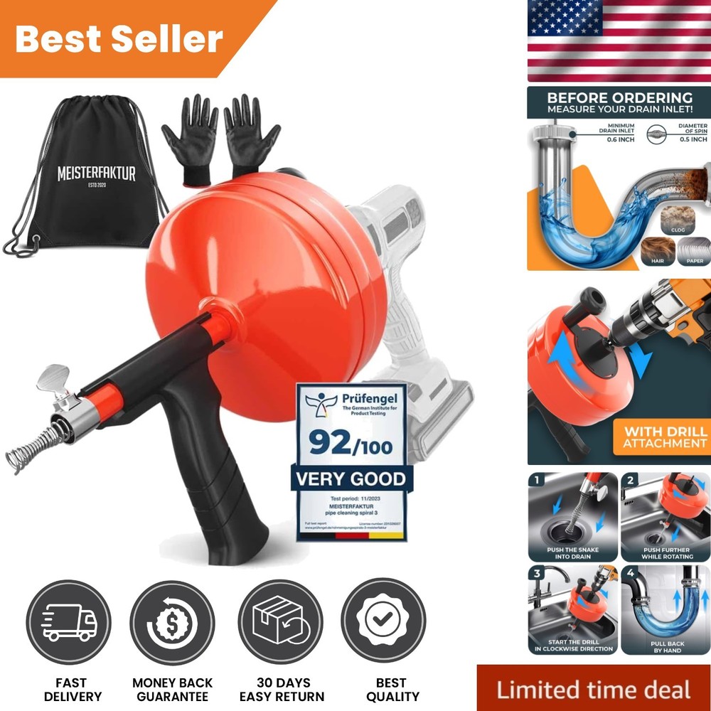 Effortless 50 FT Drain Snake with Drill Attachment - Unblock Sinks Quickly