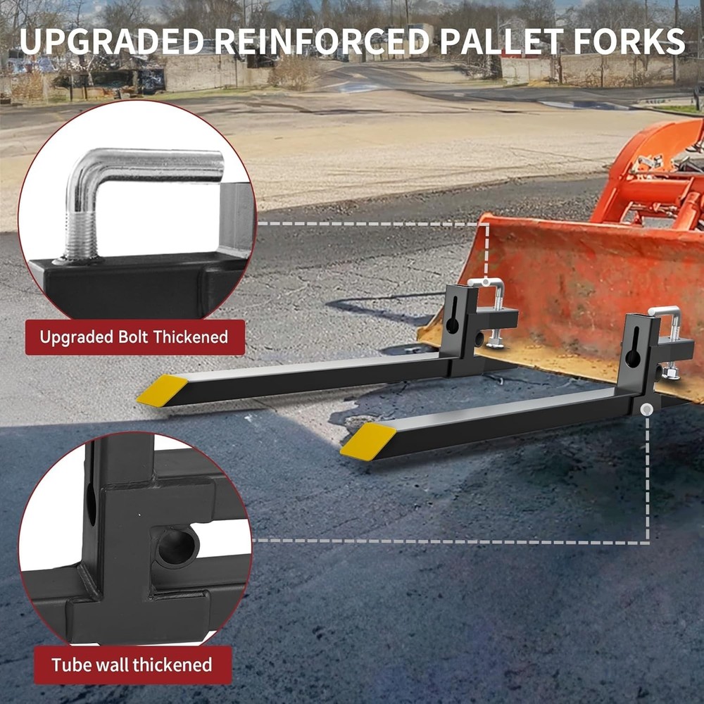 43" , 2000lbs Heavy Duty Quick Attach Bucket Fork with Adjustable Stabilizer ...